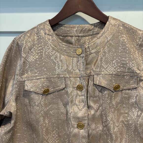 Gold Snakeskin Print Jacket Women 10 Button Classic Preppy Casual Glam Event - Picture 3 of 11